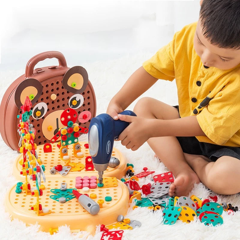Taladro Eléctrico Para Niños + Caja de Herramientas con 204 Piezas 🧰⚙️
